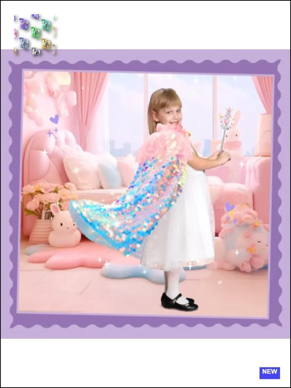 Mermaid Cape Dress Up Costume for Girls Ages 3-8 with Accessories, Halloween,